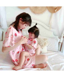 Summer mother and daughter parent-child anti-kick Siamese cartoon short-sleeved pajamas clothing