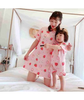 Summer mother and daughter parent-child anti-kick Siamese cartoon short-sleeved pajamas clothing