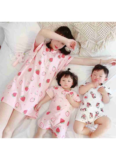 Summer mother and daughter parent-child anti-kick Siamese cartoon short-sleeved pajamas clothing
