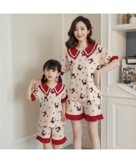 Parent-child outfit pajamas summer double short cotton cute sweet cartoon home service