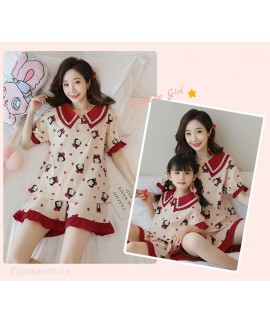 Parent-child outfit pajamas summer double short cotton cute sweet cartoon home service