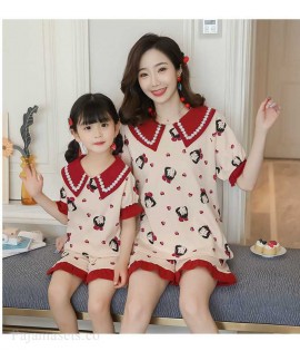 Parent-child outfit pajamas summer double short cotton cute sweet cartoon home service