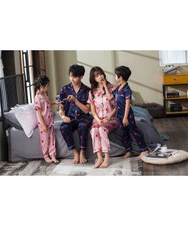 Pink And Blue Strawberry Short-sleeved Thin Section Ice Silk Parent-child Pajamas Suit