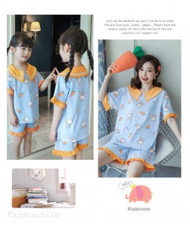 Summer short-sleeved cotton doll collar sweet princess style parent-child pajamas shorts suit