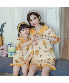 Summer short-sleeved cotton doll collar sweet princess style parent-child pajamas shorts suit