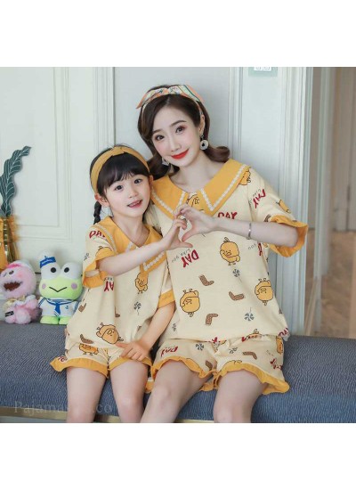 Summer short-sleeved cotton doll collar sweet princess style parent-child pajamas shorts suit