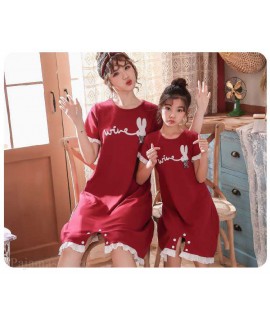 Nightdresses summer short-sleeved parent-child one-piece pajamas Suit