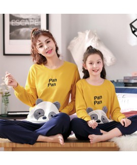 Spring long-sleeved cartoon print mother and daughter parent-child cotton home wear