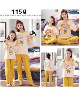 Spring long-sleeved cartoon print mother and daughter parent-child cotton home wear