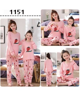 Spring long-sleeved cartoon print mother and daughter parent-child cotton home wear