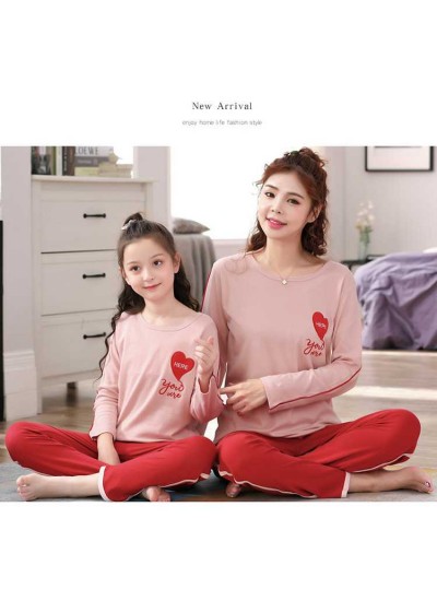 Spring long-sleeved cartoon print mother and daughter parent-child cotton home wear