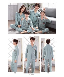 Spring a family of three long-sleeved night wear cotton pajamas home service