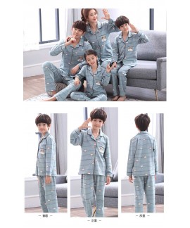 Spring a family of three long-sleeved night wear cotton pajamas home service