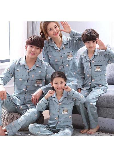 Spring a family of three long-sleeved night wear cotton pajamas home service