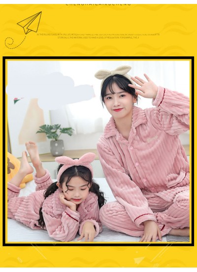 Children's flannel family wear thick Korean pajamas set home service