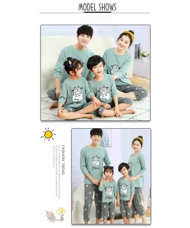 Three-quarter sleeve casual parent-child clothing cotton pajamas suit can be worn outside