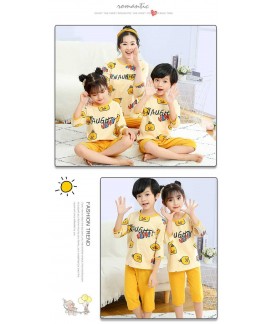 Three-quarter sleeve casual parent-child clothing cotton pajamas suit can be worn outside
