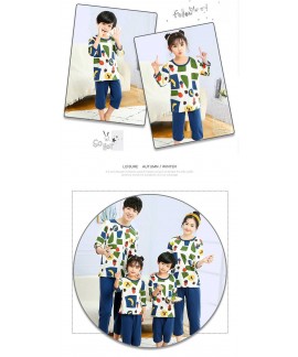 Three-quarter sleeve casual parent-child clothing cotton pajamas suit can be worn outside