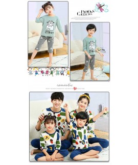 Three-quarter sleeve casual parent-child clothing cotton pajamas suit can be worn outside