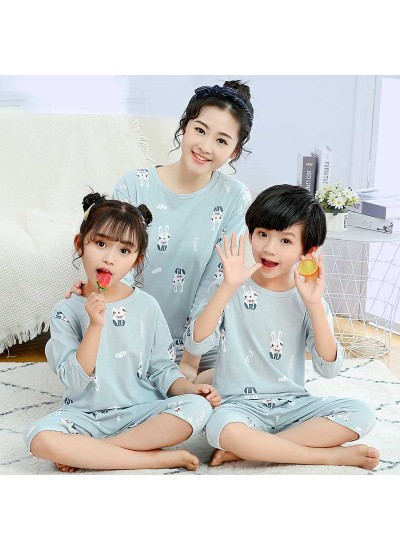 Three-quarter sleeve casual parent-child clothing cotton pajamas suit can be worn outside