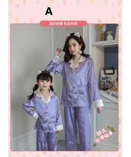 New pajamas for a family of three cartoon ice silk long-sleeved spring and autumn family suit