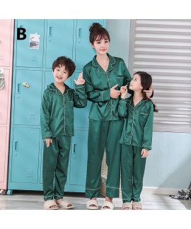 New pajamas for a family of three cartoon ice silk long-sleeved spring and autumn family suit