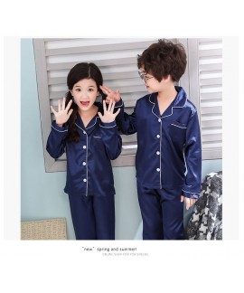 New pajamas for a family of three cartoon ice silk long-sleeved spring and autumn family suit