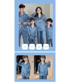 Spring and autumn new parent-child pajamas for a family of four ice silk long-sleeved home service suit