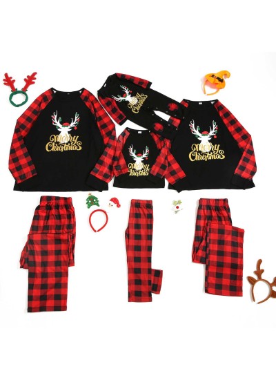 Plaid Letter Christmas Cartoon Animal Print Parent-child Home Wear Pajamas