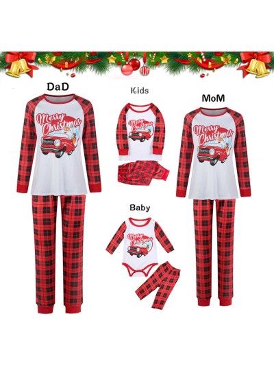 Christmas parent-child Winter plus velvet warmth round neck print family suit pajamas