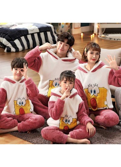 Winter flannel boys and girls plush thick parent-child pajamas for a family of three