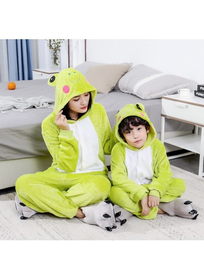 Winter Cartoon parent-child family one-piece frog cute green home clothes pajamas