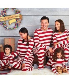 Christmas parent-child wear striped home wear paja...