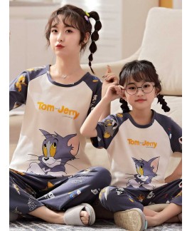 Spring short-sleeved trousers mother and daughter parent-child pure cotton pajamas suit