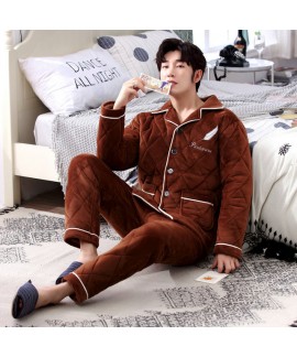Long-sleeved warm flannel pajamas for men red/blue/grey