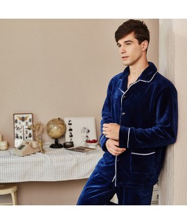 flannel long sleeve Men's cardigan pajamas warm and thick  pajamas