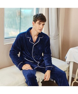 flannel long sleeve Men's cardigan pajamas warm an...