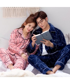 Long-sleeved flannel couple pajamas thickened warm leisure pajama set