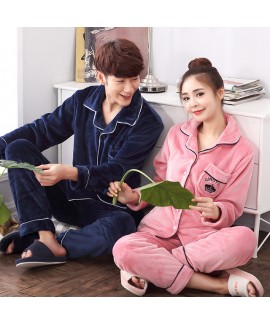 Long-sleeved flannel couple pajamas thickened warm leisure pajama set