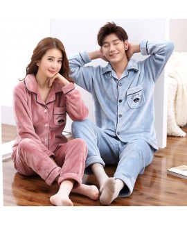Long-sleeved flannel couple pajamas thickened warm...