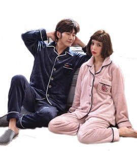 Long-sleeved flannel couple pajamas thickened warm leisure pajama set