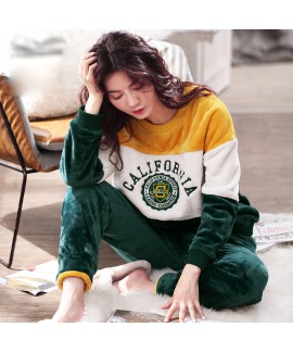 Women's Winter Thickened Flannel Long Sleeve Pajamas Autumn and Winter Pajamas Suit