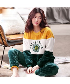 Women's Winter Thickened Flannel Long Sleeve Pajamas Autumn and Winter Pajamas Suit