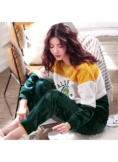 Women's Winter Thickened Flannel Long Sleeve Pajamas Autumn and Winter Pajamas Suit