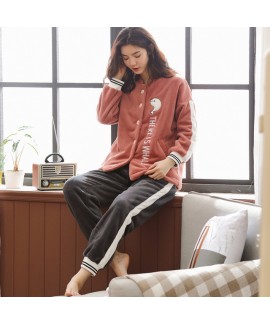 New casual flannel pajamas for spring long sleeve set of velvet pajamas