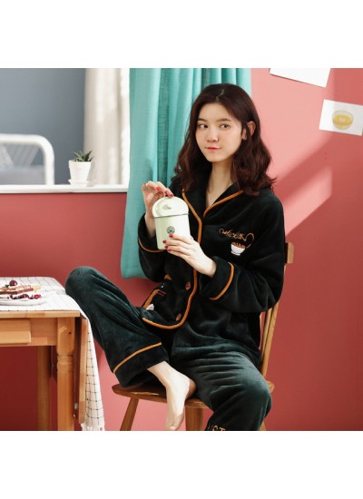New casual flannel pajamas for spring long sleeve set of velvet pajamas