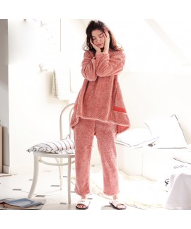 Winter Long Sleeve Pajamas Long Flannel Female Autumn and Winter Thickening Pajamas Suit