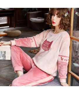 New Winter Flannel pyjamas Ladies Long Sleeve Pajama Set