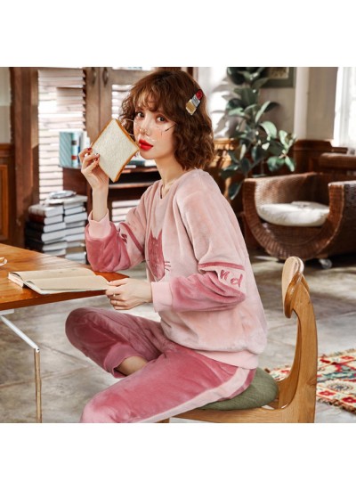 New Winter Flannel pyjamas Ladies Long Sleeve Pajama Set