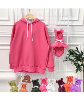 Cute Bear Ear Cat Dog Hoodie Cotton Solid Color Pa...